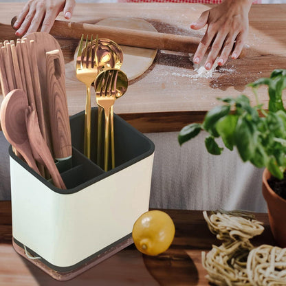 Besteck Organizer mit Abtropfschale 3 Fächer Schwarz Organisator