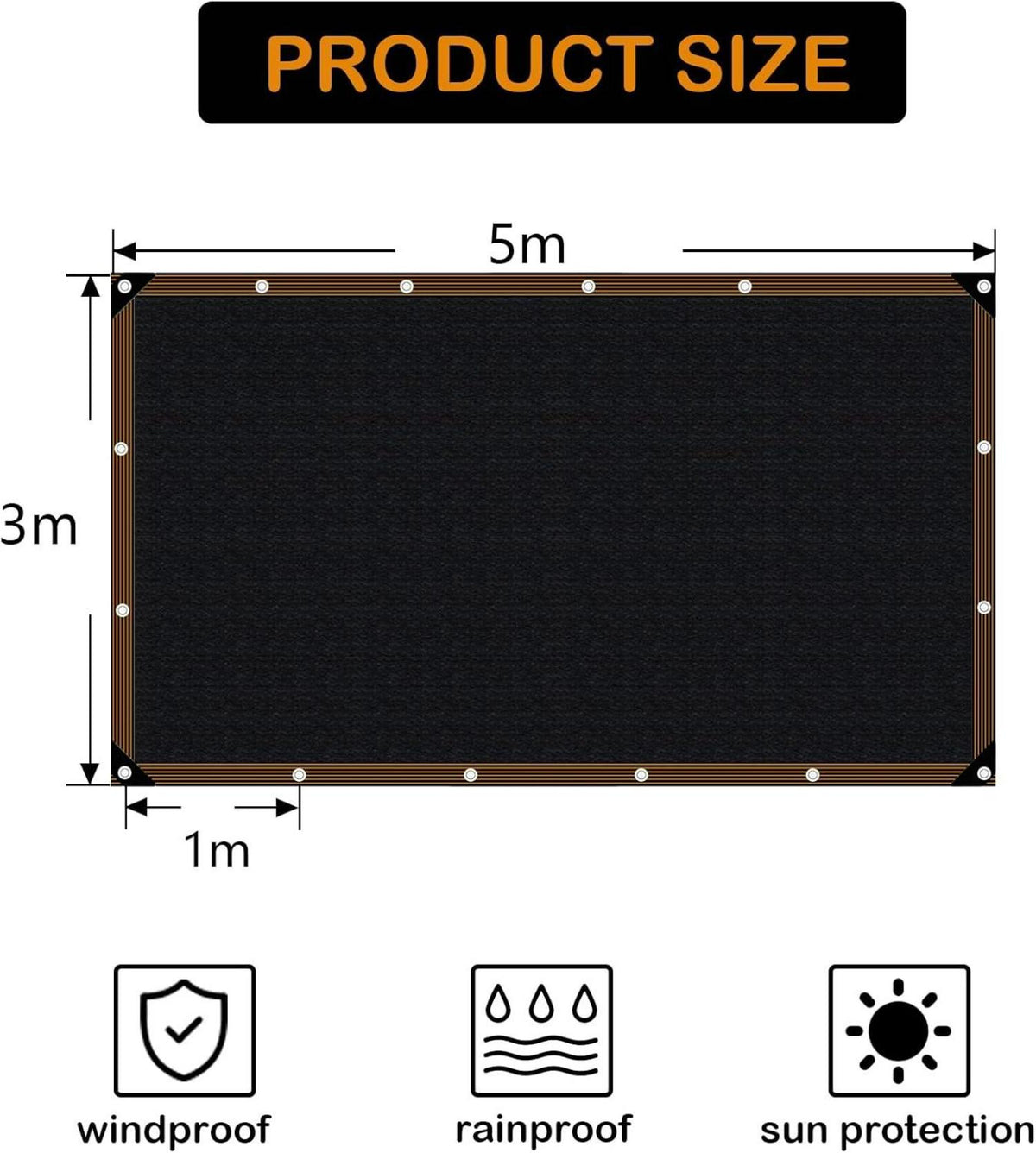 Sonnensegel rechteckig Balkon Schattennetz UV Luftzirkulation 3x5m