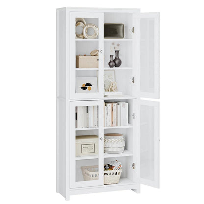 Vitrinenschrank 190 cm | Bücherregal mit 4 Glastüren & 6 Fächern, Weiß