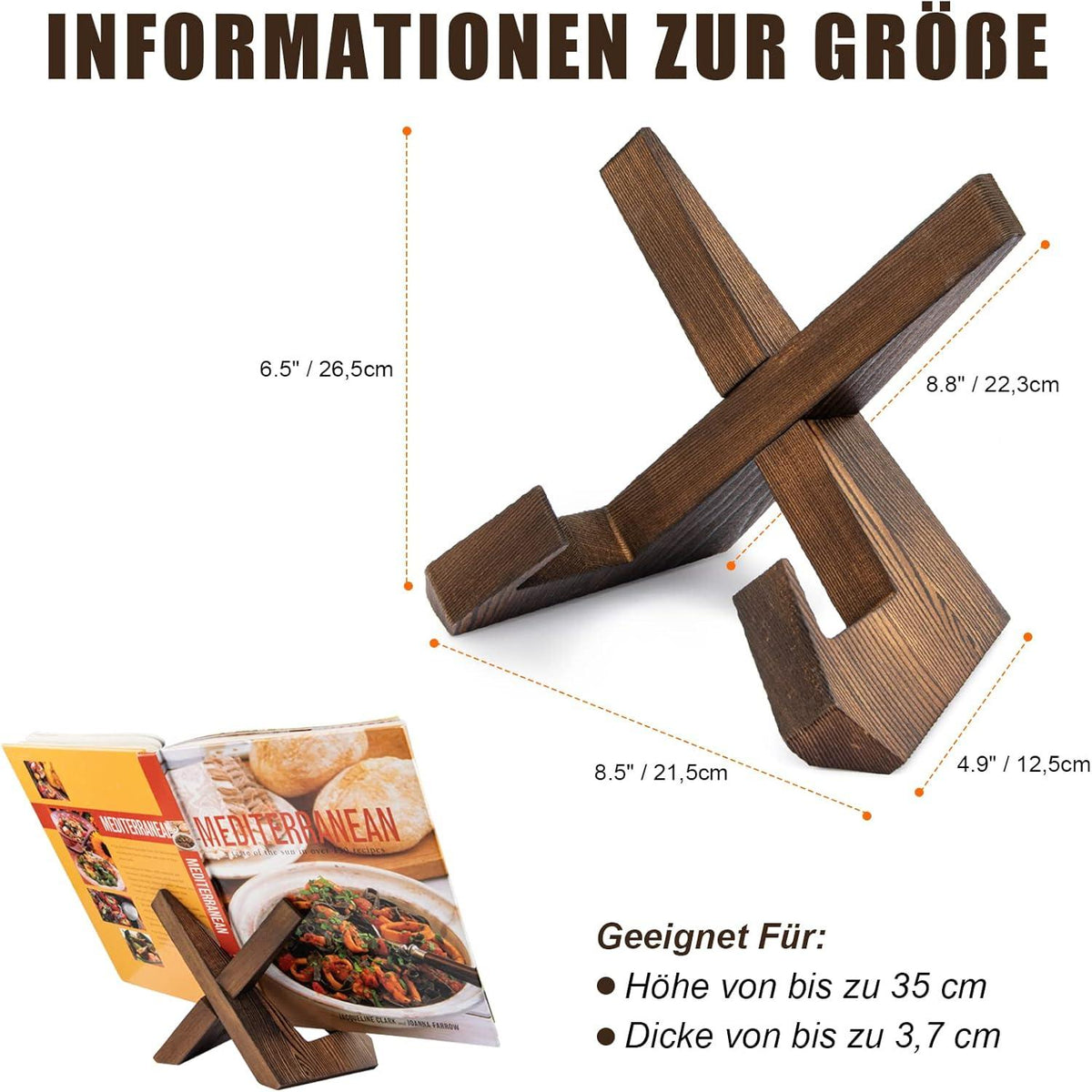 Kochbuchhalter Buchständer Holz Rezepthalter Küche Vintage Rustikal