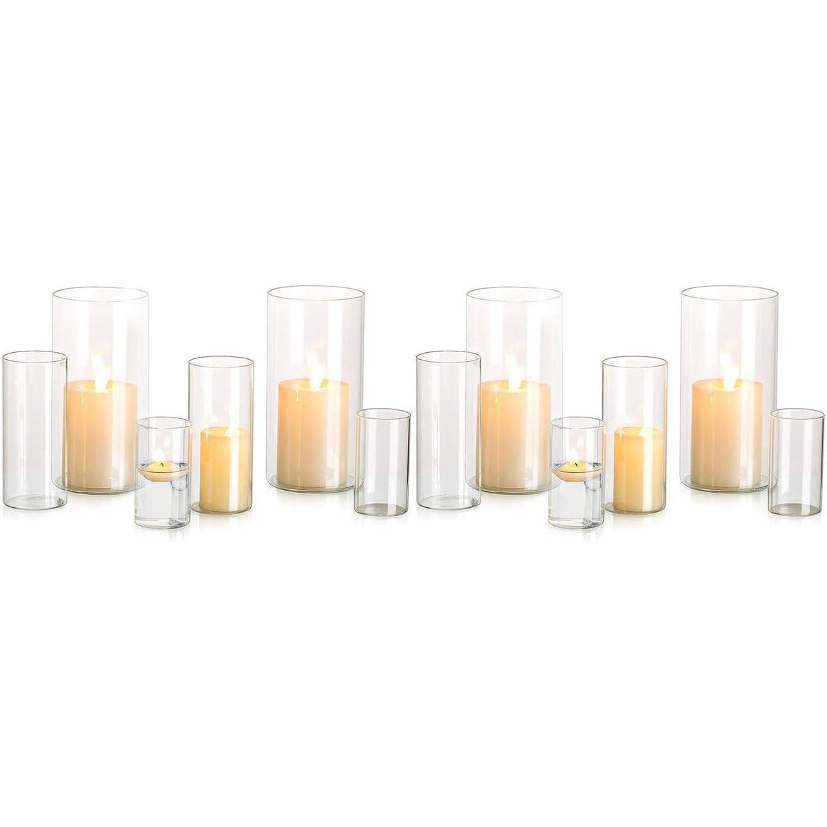 Glas Kerzenhalter Set Modern Windlicht für Stumpenkerzen & Teelichter (S+M+L, 4 Sätze)