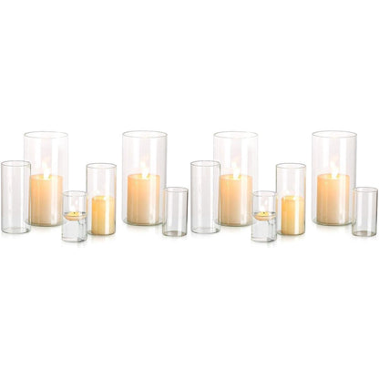 Glas Kerzenhalter Set Modern Windlicht für Stumpenkerzen & Teelichter (S+M+L, 4 Sätze)