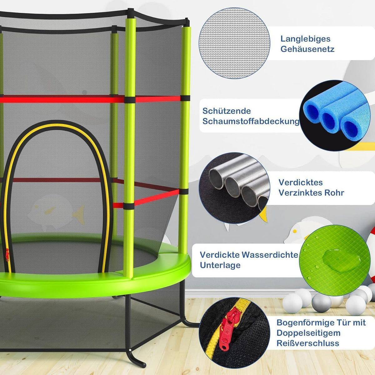 Gartentrampolin 165cm mit Netz & Randabdeckung – Kindertrampolin Grün