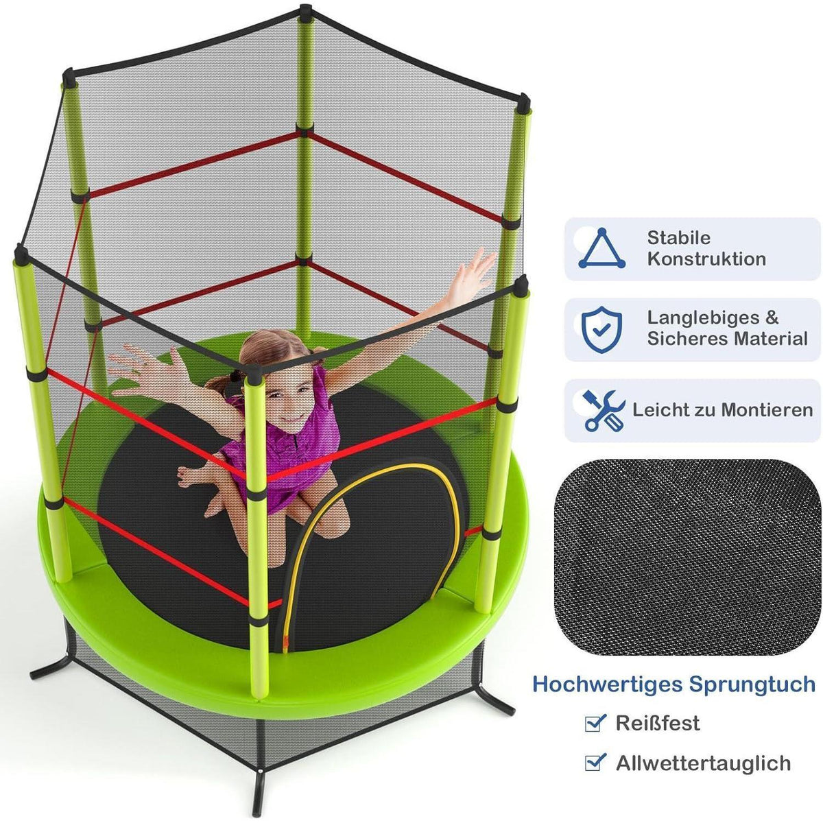 Gartentrampolin 165cm mit Netz & Randabdeckung – Kindertrampolin Grün
