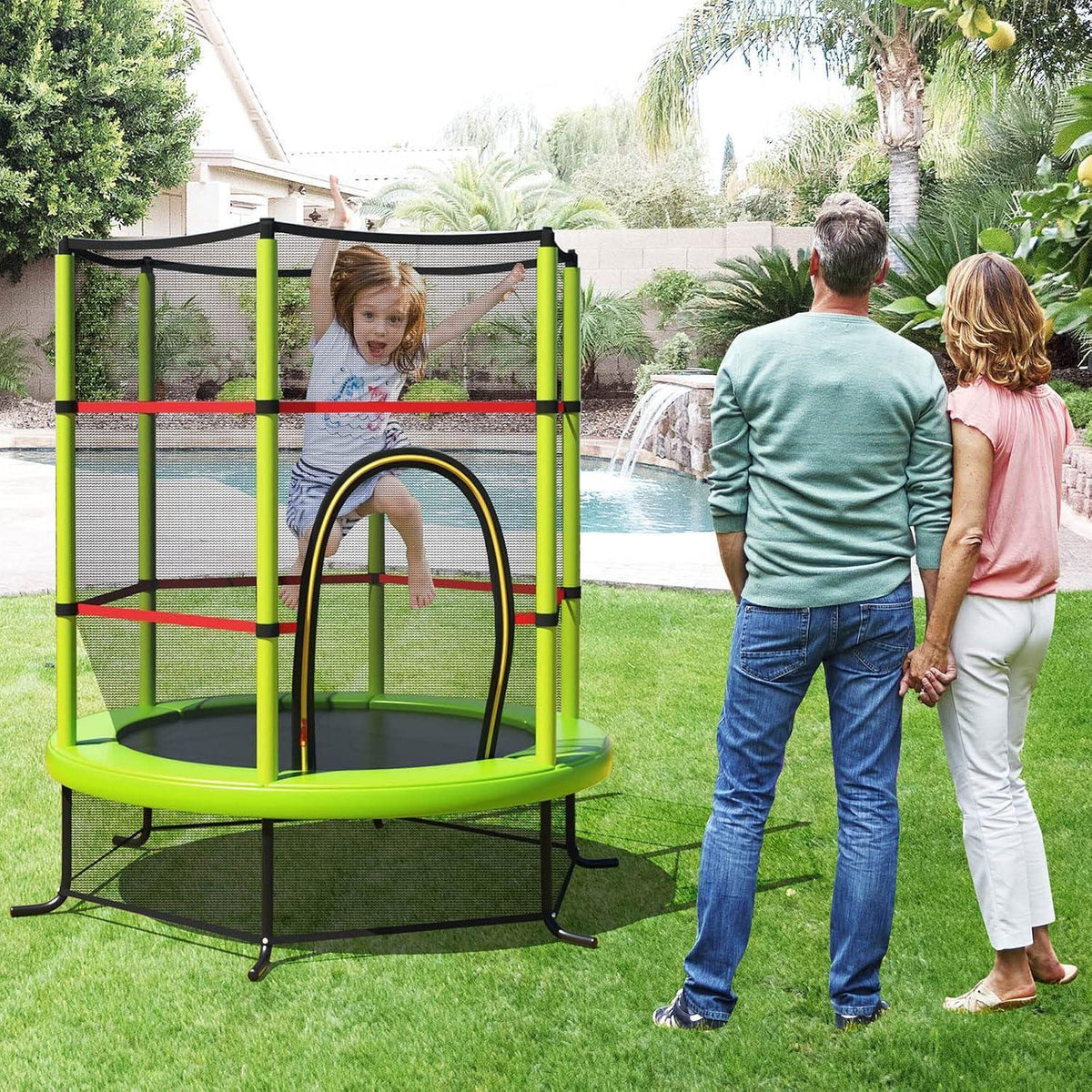 Gartentrampolin 165cm mit Netz & Randabdeckung – Kindertrampolin Grün