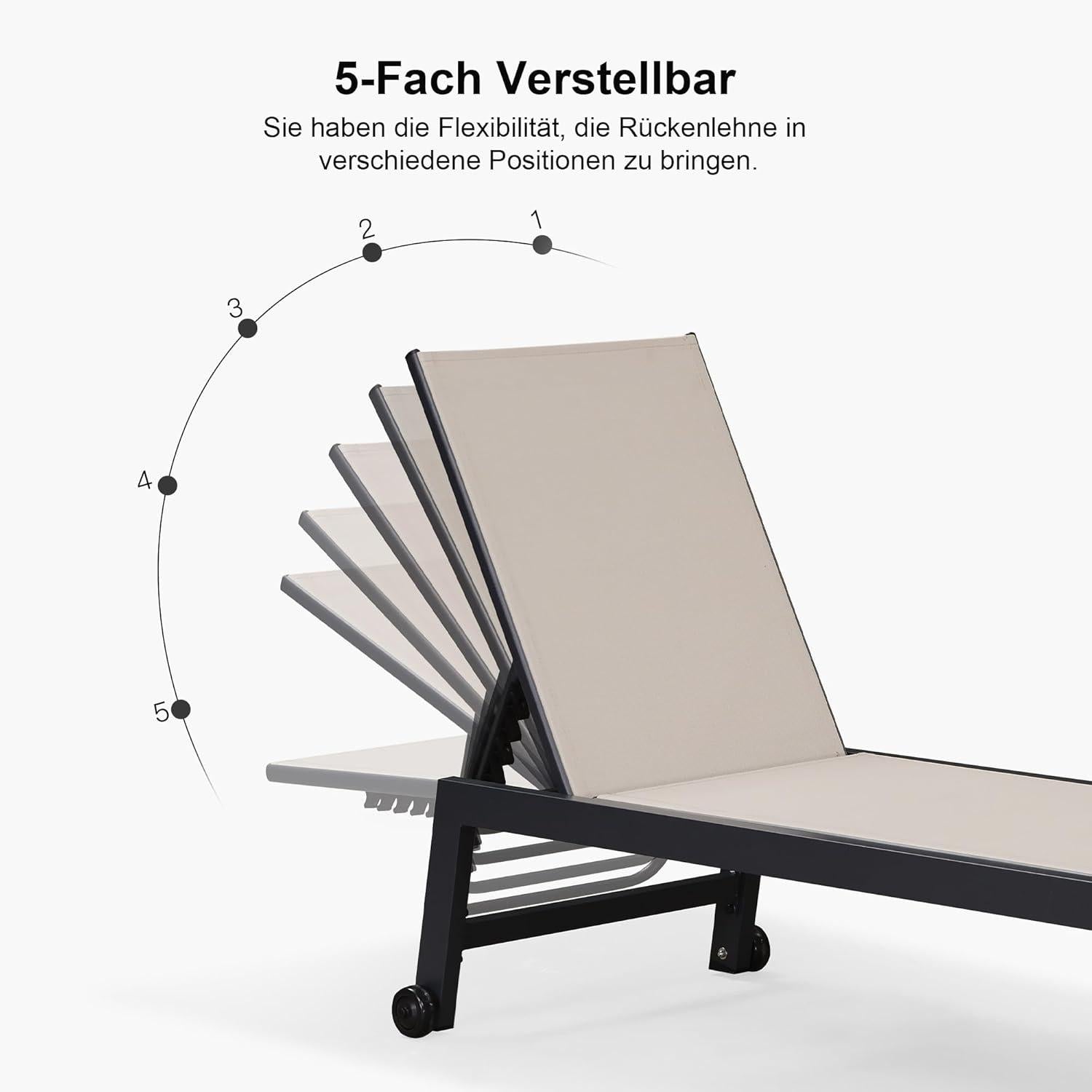 Gartenliege Aluminium Sonnenliege Bodenrollen Terrassenliege