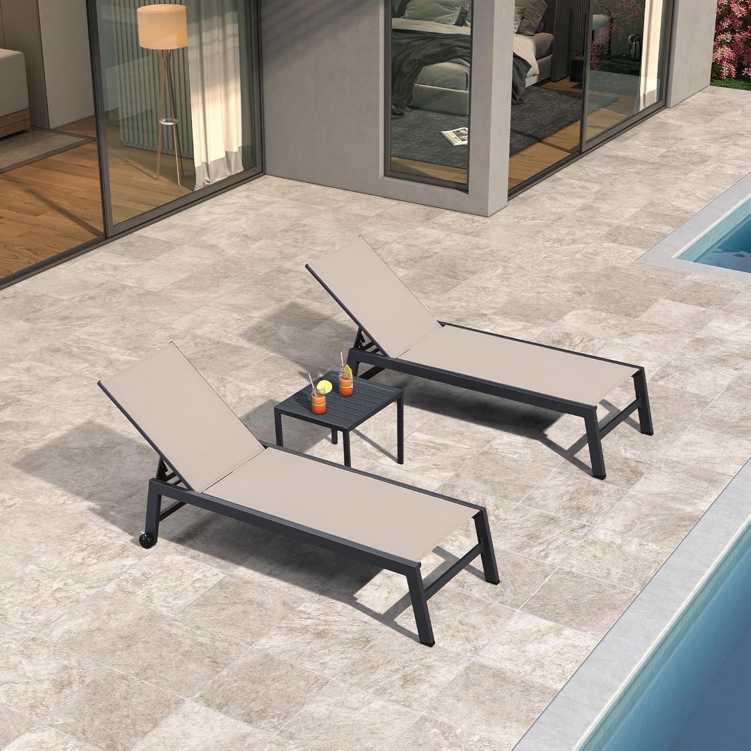 Gartenliege Aluminium Sonnenliege 2er-Set Beige Wetterfest 150 KG