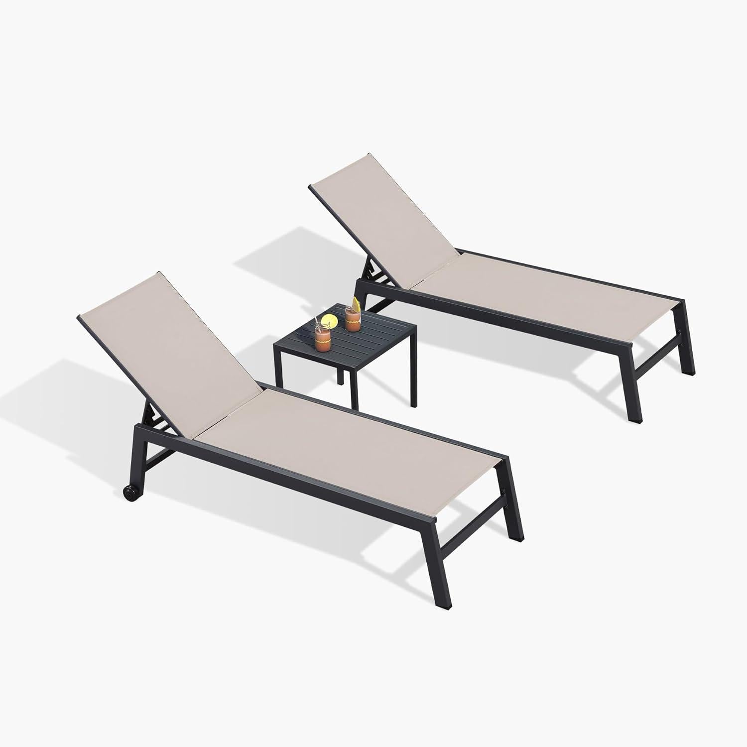 PURPLE LEAF Gartenliege 2er-Set Aluminium Sonnenliege Beige