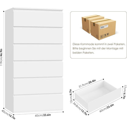 Weiße Kommode mit 6 Schubladen – 60x40x119cm