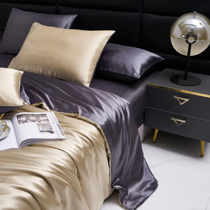 Damier Bettwäsche Set 135x200cm, Satin, Beige Grau
