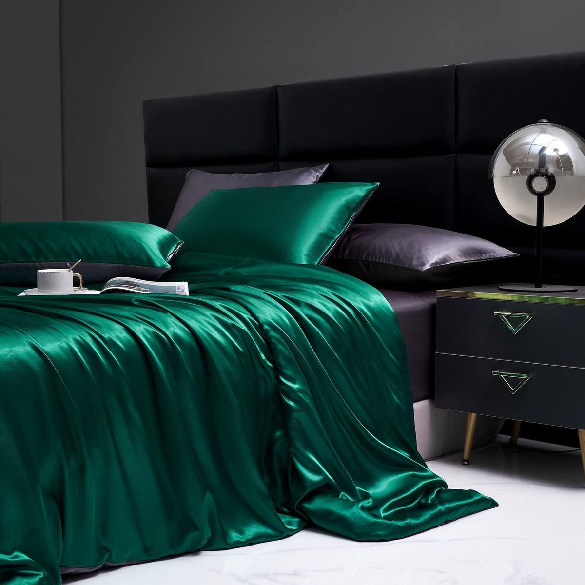 Satin Bettwäsche Set 135x200 cm, Grün Grau, 4-teilig
