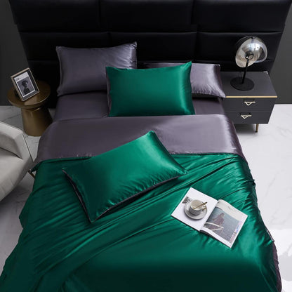 Satin Bettwäsche Set 135x200 cm, Grün Grau, 4-teilig