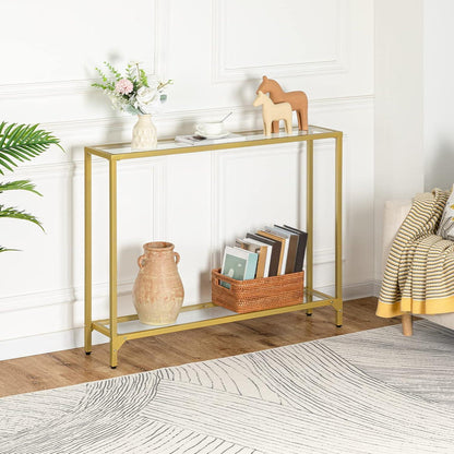 Konsolentisch Hartglas Beistelltisch goldfarben 100 cm