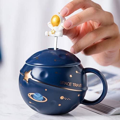 Kawaii Astronaut Weltraum Tasse Planet Keramik Becher Deckel Löffel