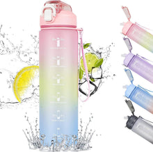 Trinkflasche 1L mit Strohhalm und Zeitmarkierung, BPA-frei