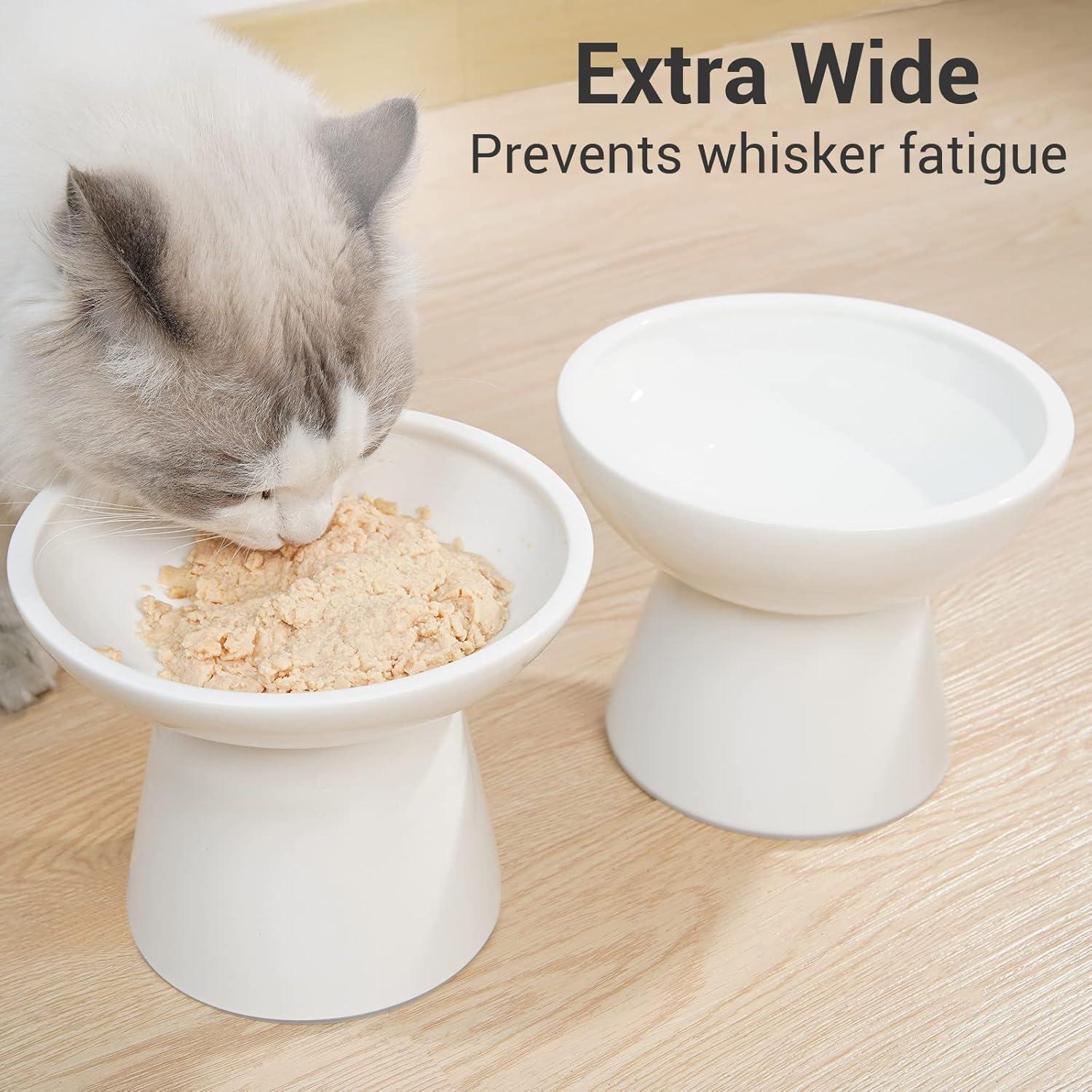 Erhöhte Keramik-Katzenfutterschüssel Set, weiß, 2 Näpfe