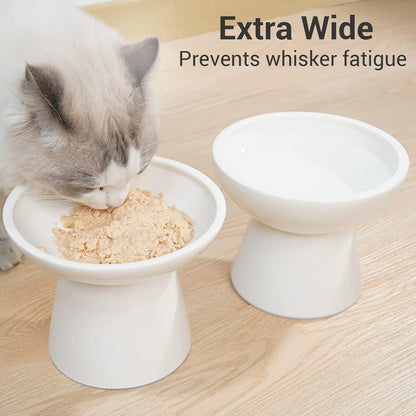 Erhöhte Keramik-Katzenfutterschüssel Set, weiß, 2 Näpfe