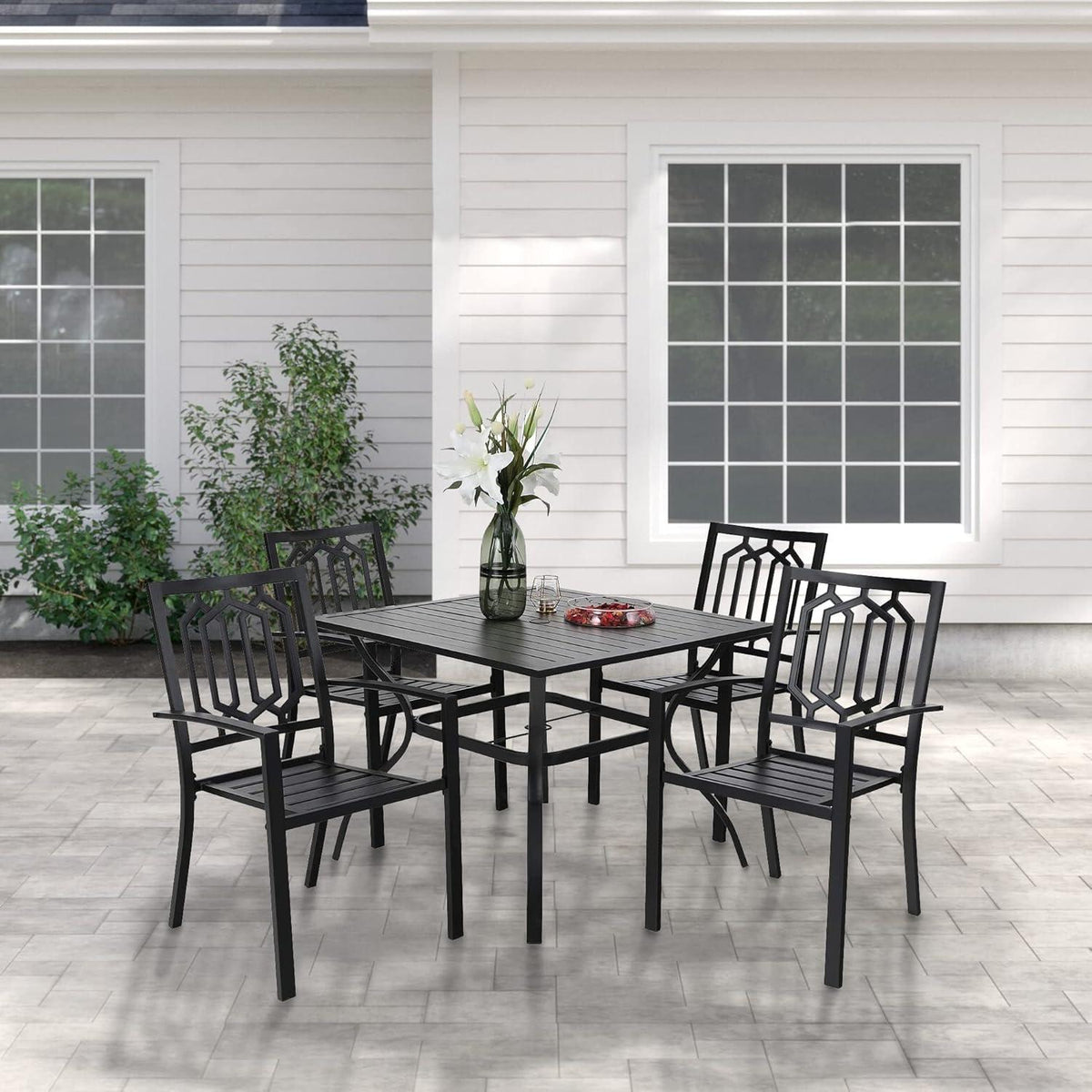 PHIVILLA Gartenmöbel Set 4 Personen Wetterfest Metall Gartentisch mit Stühlen