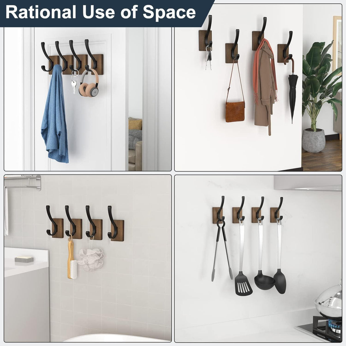 Susswiff 4er Set Holz Wandhaken Garderobe Schlafzimmer Badezimmer
