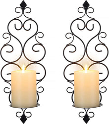 Wandkerzenhalter Metall Vintage Barock Deko 2er-Set Schwarz
