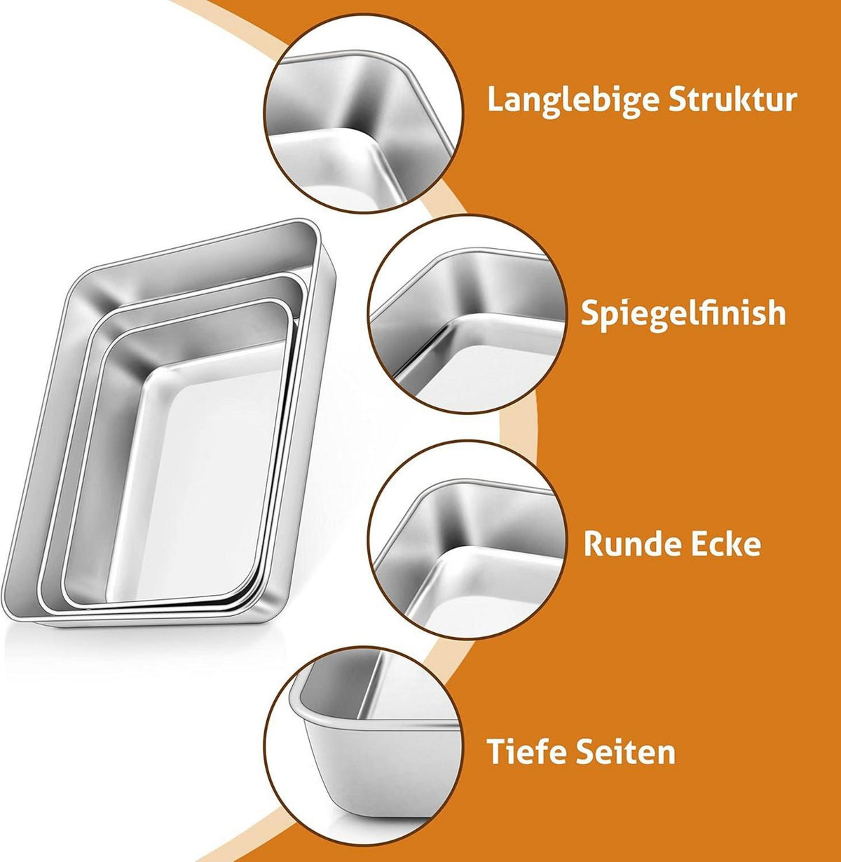 Backblech Edelstahl Rechteckig Tief 31,5x24,8x5cm Auflaufform Ofenform