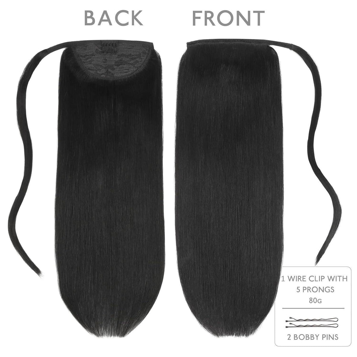 Echthaar Pferdeschwanz Extension 40cm Tief Schwarz Clip-in Haarteil
