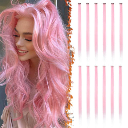 Farbige Haarverlängerungen 21 Zoll – 12 Stück Rosa Clip-Ins