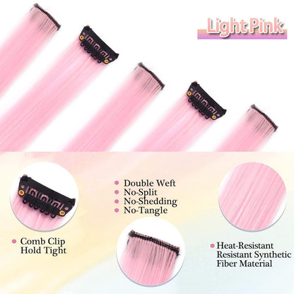 Farbige Haarverlängerungen 21 Zoll – 12 Stück Rosa Clip-Ins