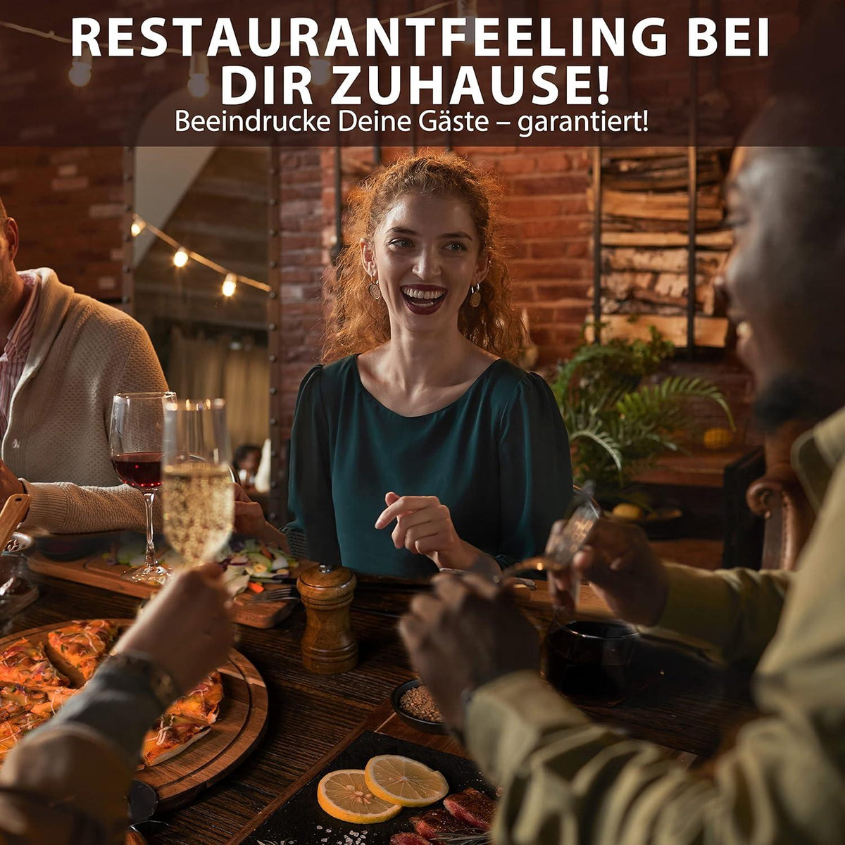 LIKAYA® Servierbrett 2er Set Akazien-Holz, Schieferplatte & Saucen - Grillbrett Steakbrett Geschenk
