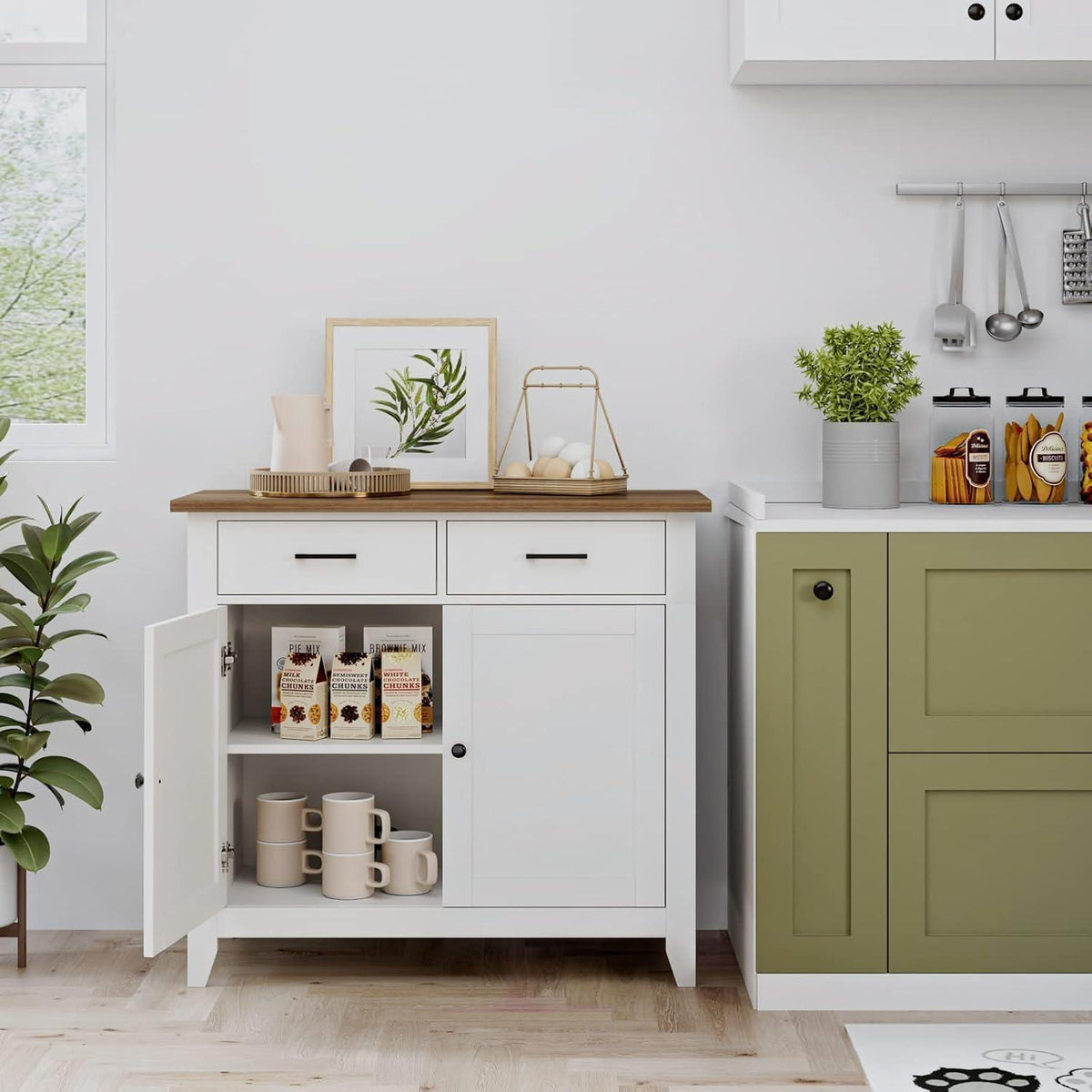 Küchenschrank mit Arbeitsplatte & Schubladen – Weißes Sideboard im Landhausstil