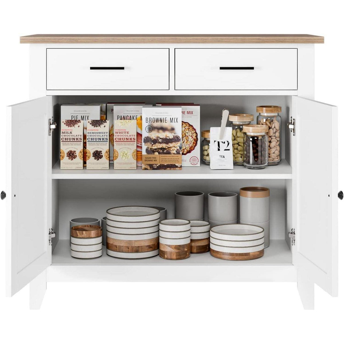 Küchenschrank mit Arbeitsplatte & Schubladen – Weißes Sideboard im Landhausstil