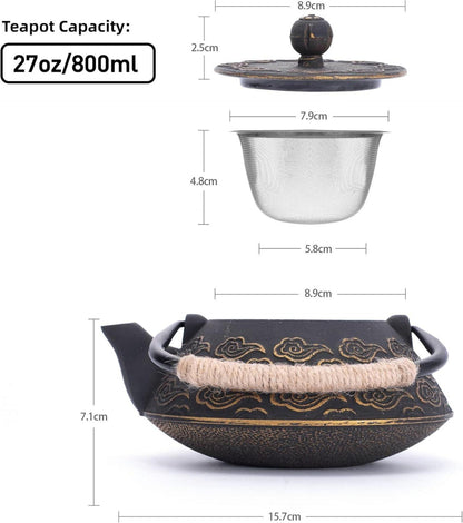 Gusseisen Teekanne mit Infuser 800ml Japanisch Schwarz Emailliert