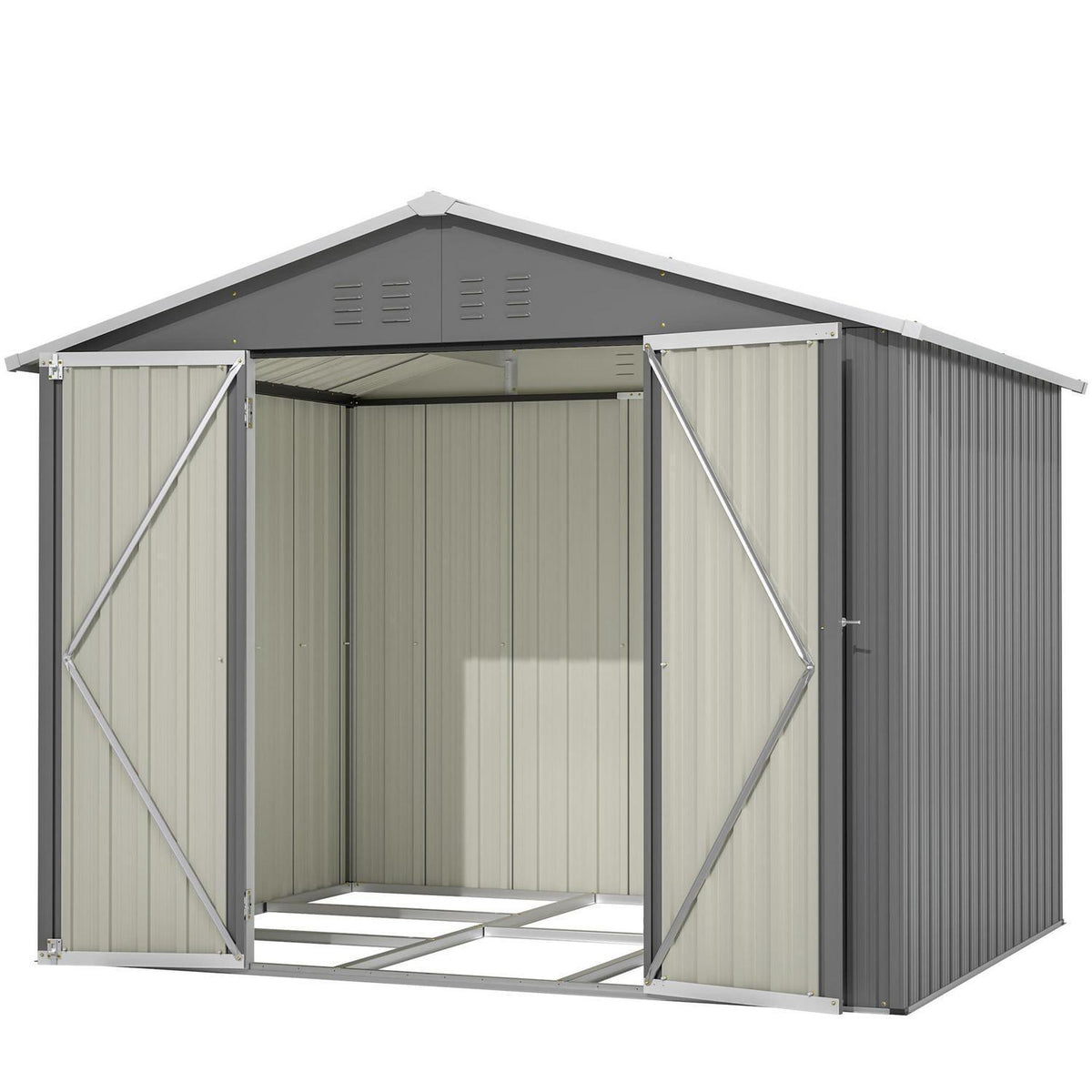 Gerätehaus 8x6ft Metall mit Fundamentrahmen & Satteldach