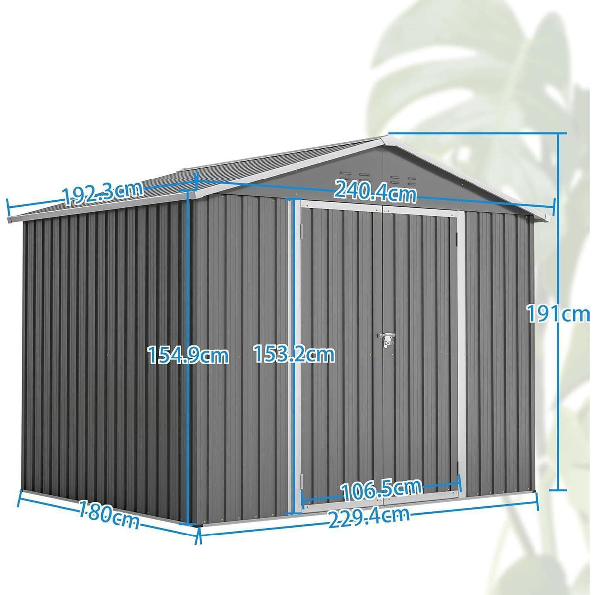 Gerätehaus 8x6ft Metall mit Fundamentrahmen & Satteldach