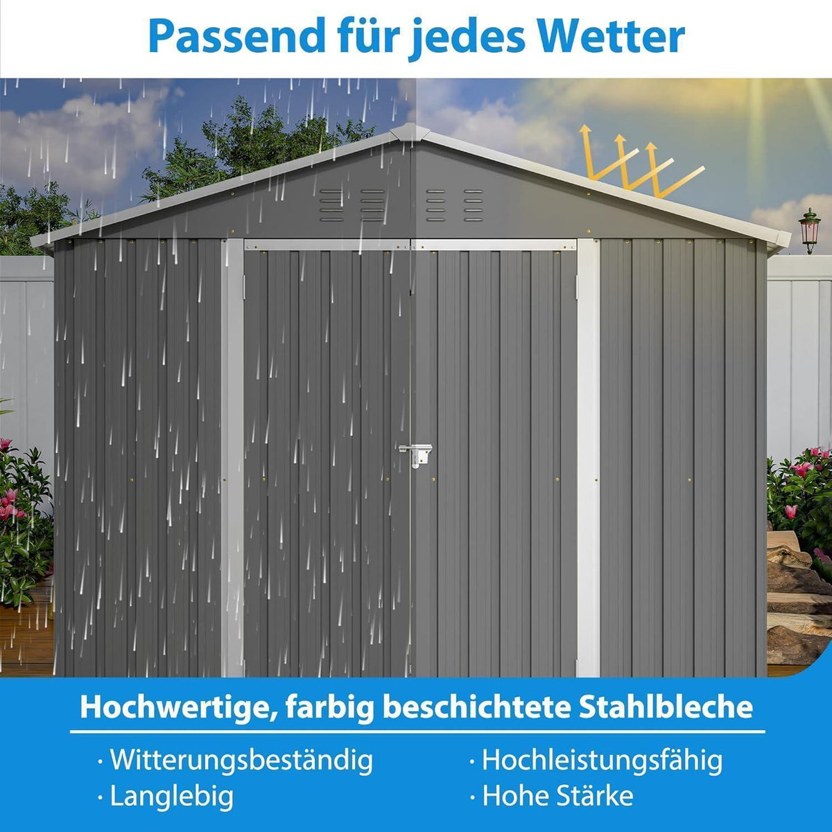 Gerätehaus 8x6ft Metall mit Fundamentrahmen & Satteldach