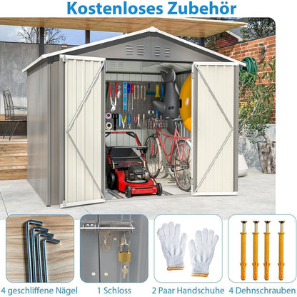 Gerätehaus 8x6ft Metall mit Fundamentrahmen & Satteldach