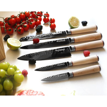 5-teiliges Messerset aus japanischem Stahl mit Holzblock