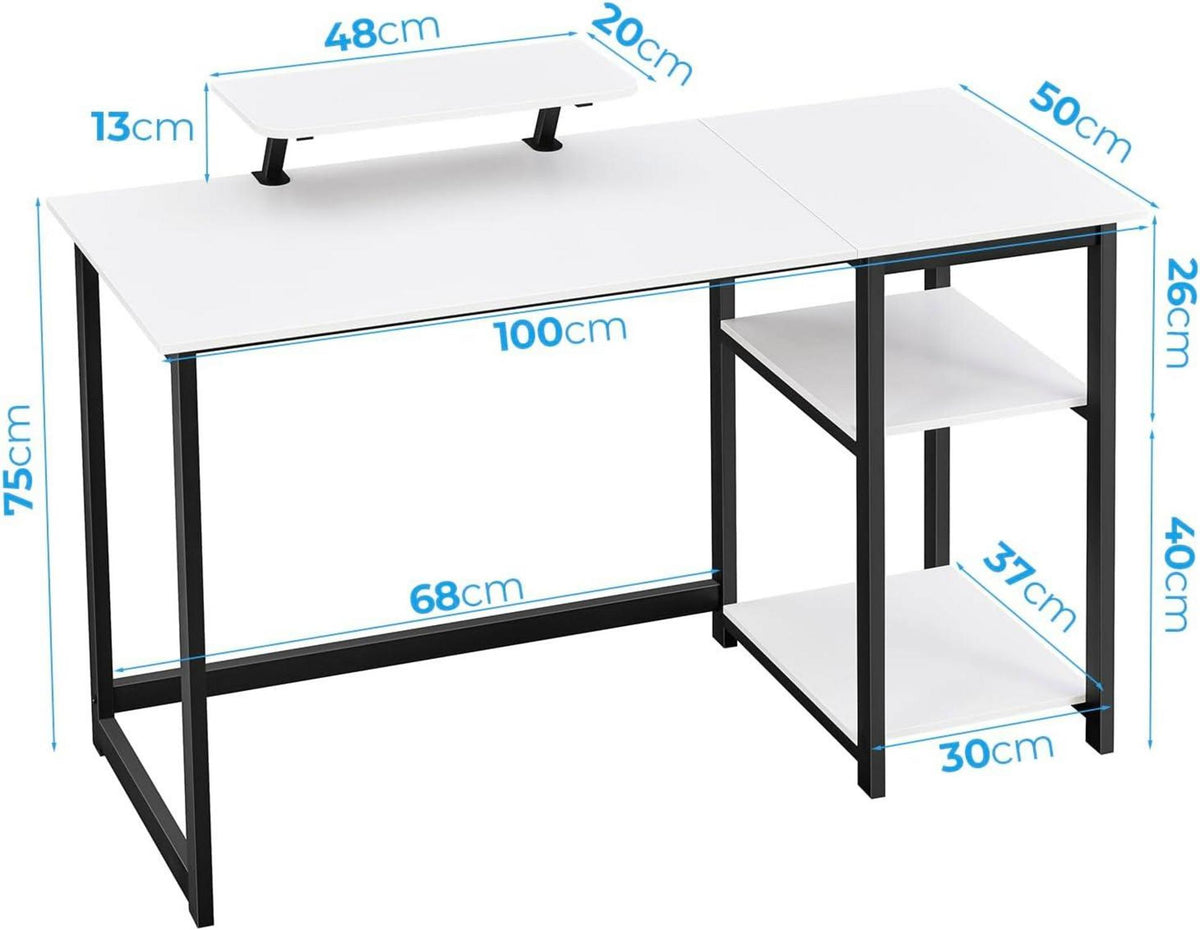 Kleiner Weißer Schreibtisch mit Stauraum und Monitorständer