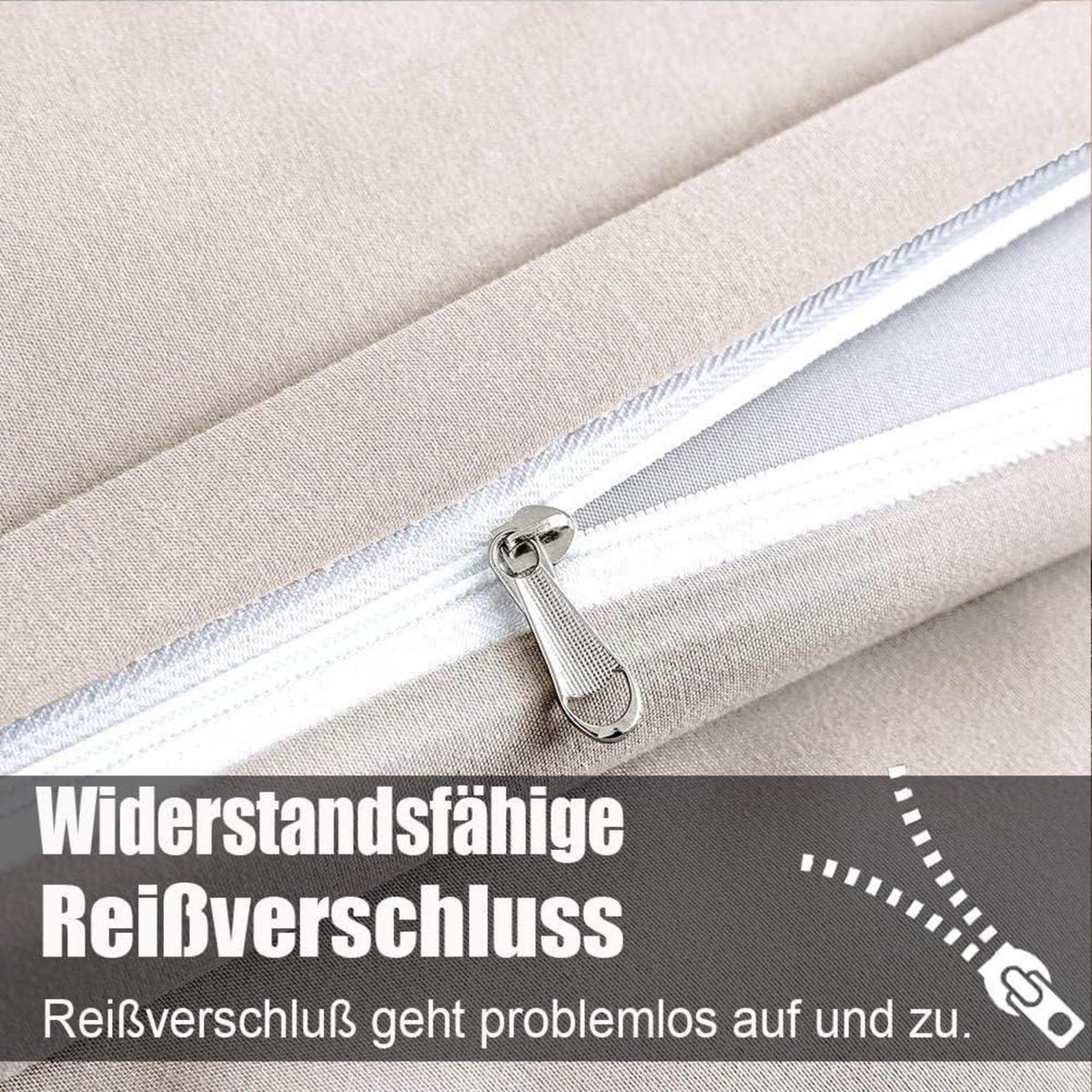 Bettwäsche-Set Mikrofaser Beige 135x200 4tlg. Reißverschluss 2