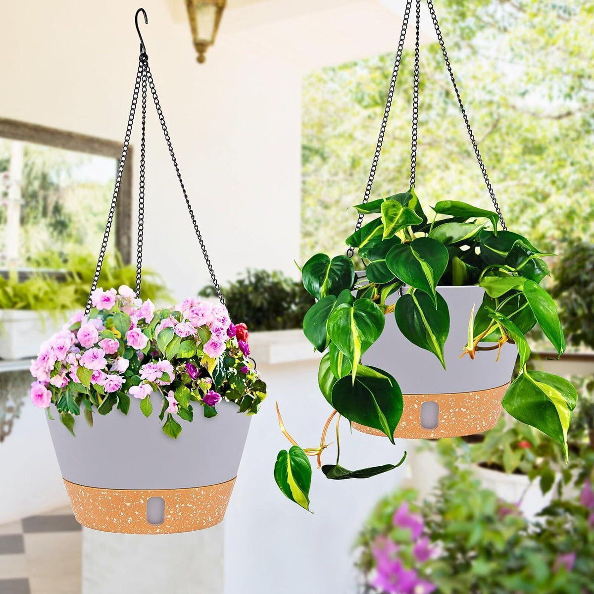 Hängende Pflanzgefäße 2er-Set, 25.4 cm, Hellgrau