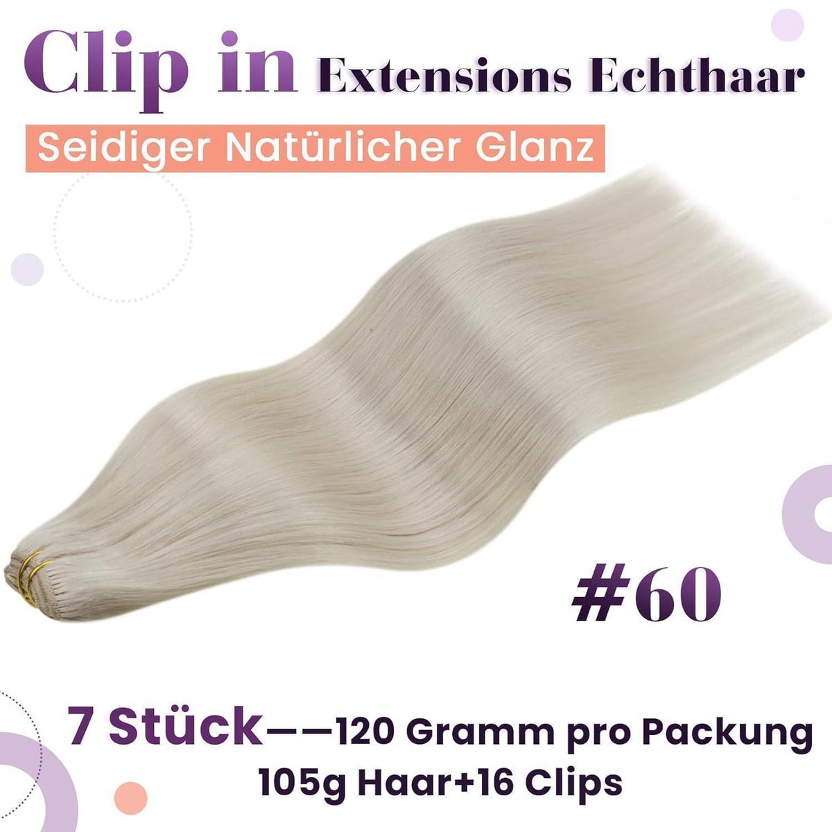 Echthaar Clip Extensions Blond 105g – Platinblond #60