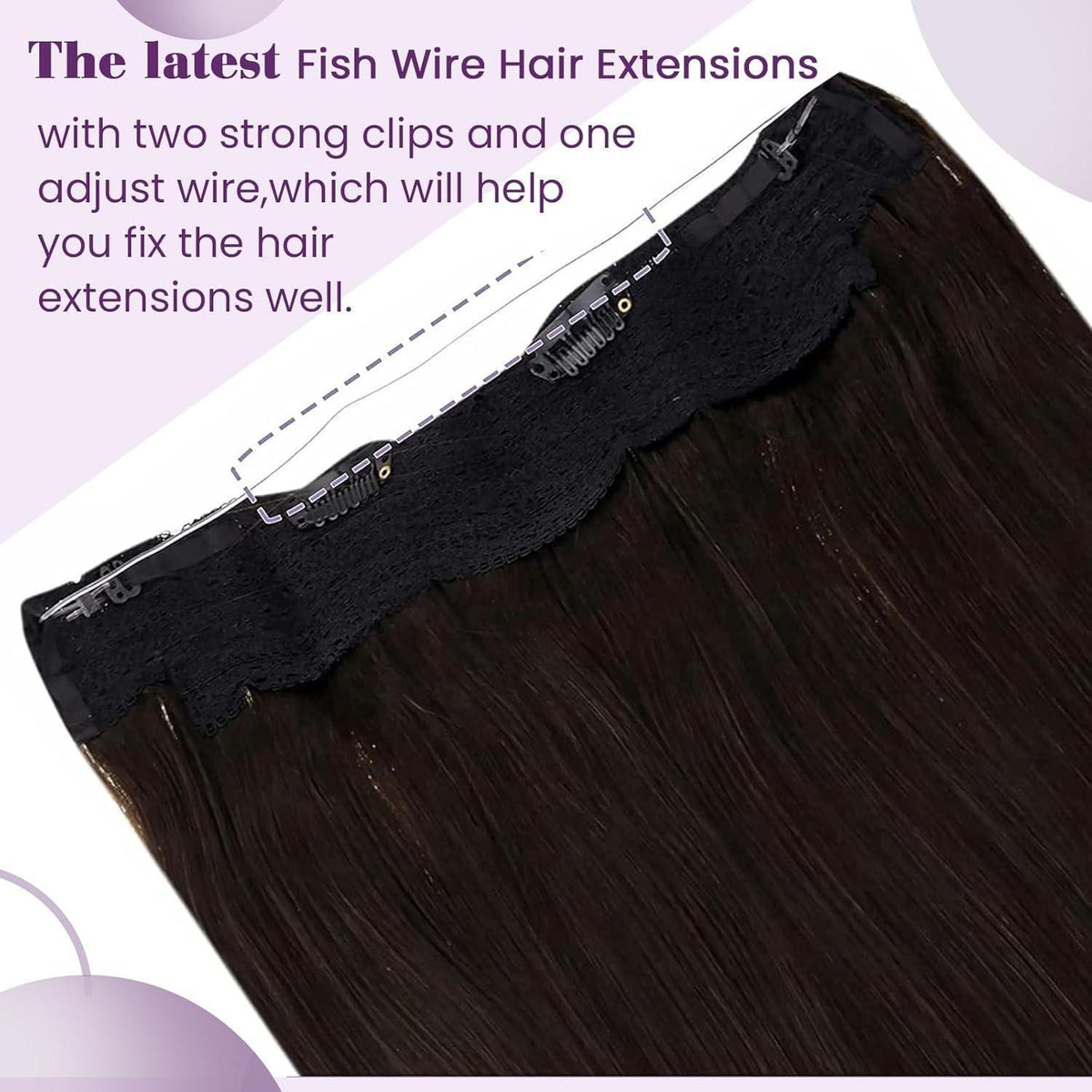Dunkelbraune Echthaar-Draht Extensions - 50cm, 100g