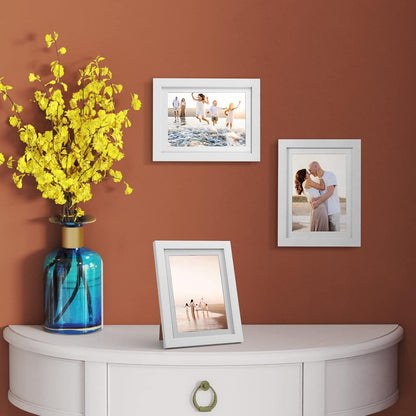4er Set Bilderrahmen 13x18 cm weiß Holzmaserung Passepartout 15x20 Wand Tisch
