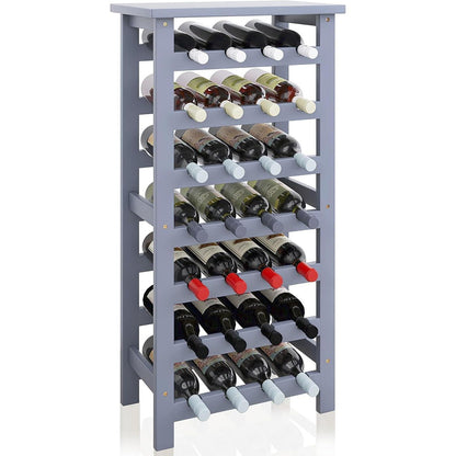 Weinregal Bambus 28 Flaschen 7 Etagen freistehend Grau
