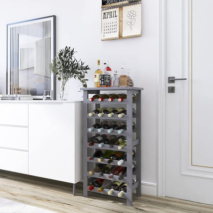 Weinregal Bambus 28 Flaschen 7 Etagen freistehend Grau