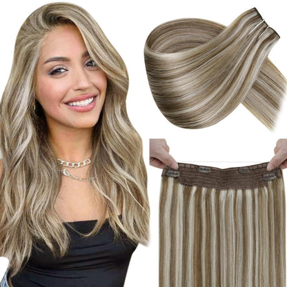 Echthaar Draht Extensions Blond Goldbraun 40cm