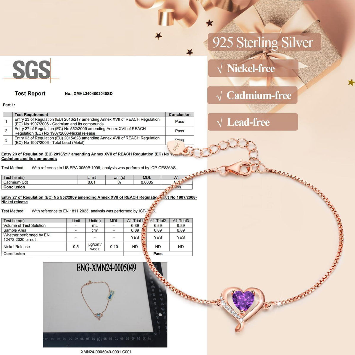 Herz Armband Damen Rosegold Sterling Silber 925 Verstellbar Geschenk