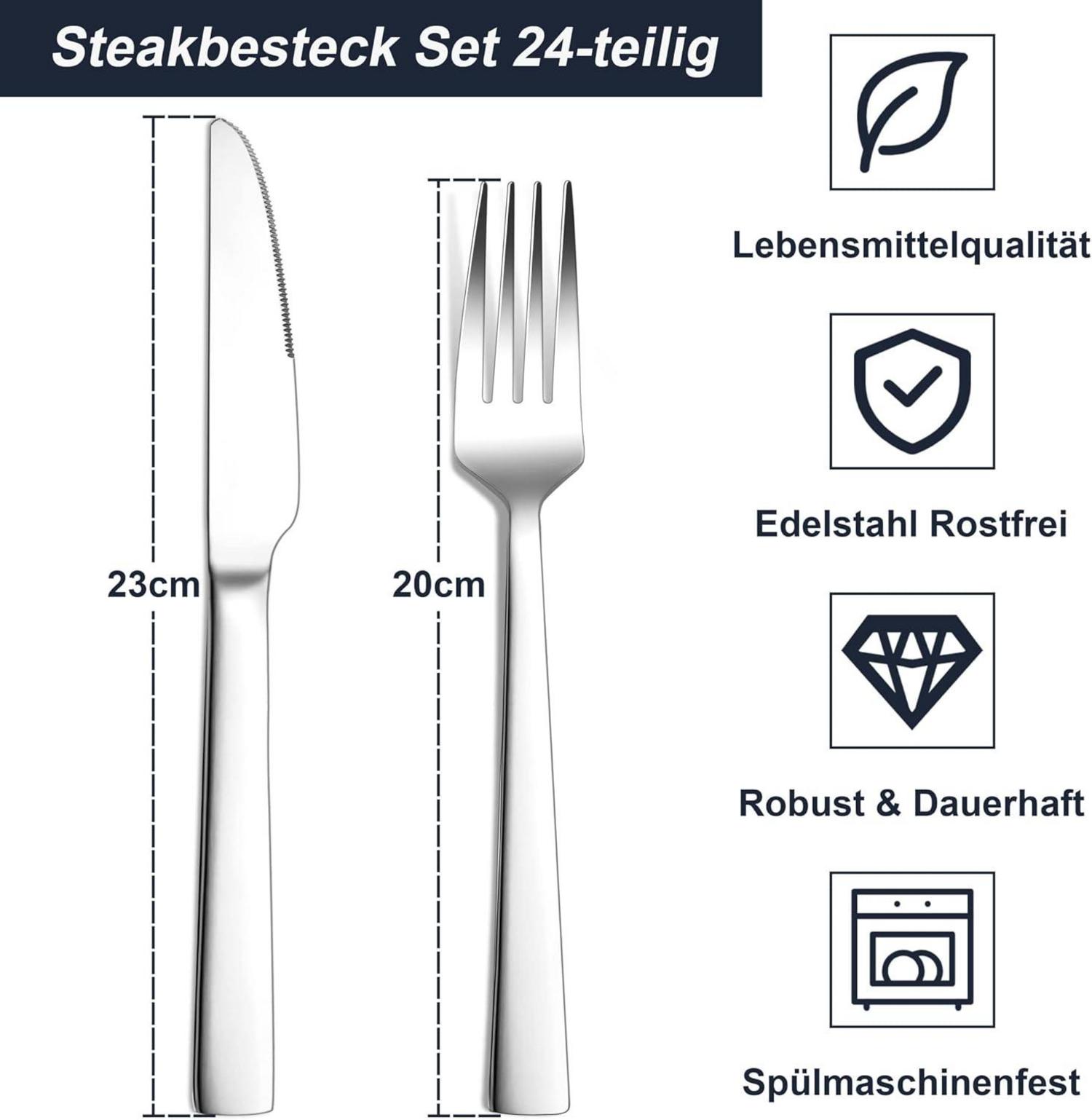 24-teiliges Steakbesteck-Set aus Edelstahl für 12