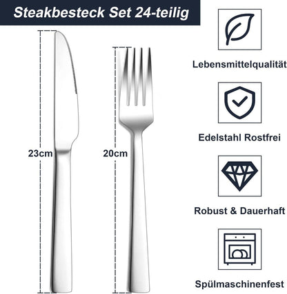 24-teiliges Steakbesteck-Set aus Edelstahl für 12