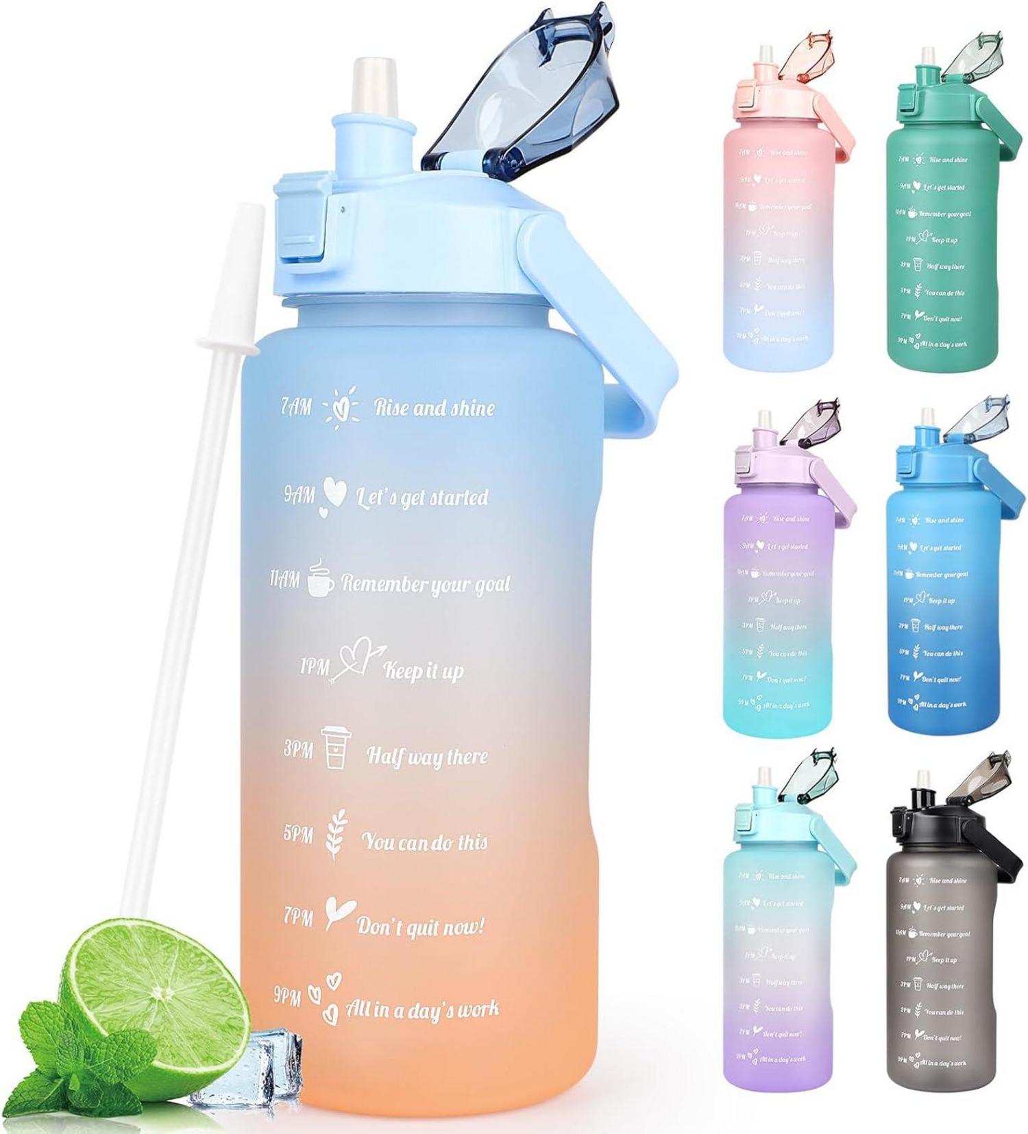 Sport-Trinkflasche 2L BPA-frei mit Zeitmarkierung und Strohhalm